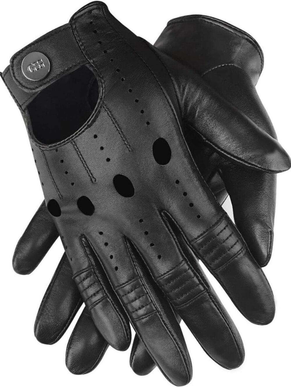Genuine Leather Black Driving & Cycling Gloves - Touchscreen, Unlined, Sheepskin